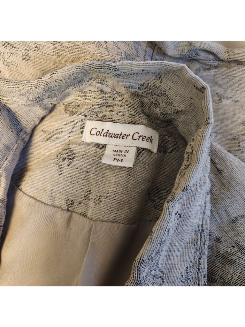 Coldwater Creek Beige Floral Button Long Sleeve Jacket Blazer Top Petite 14 14P - Picture 6 of 6